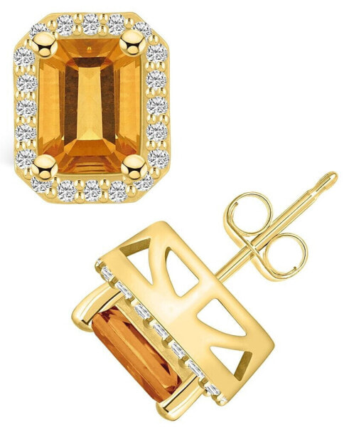 Citrine (3-1/5 ct. t.w.) and Diamond (3/8 ct. t.w.) Halo Stud Earrings in 14K Yellow Gold