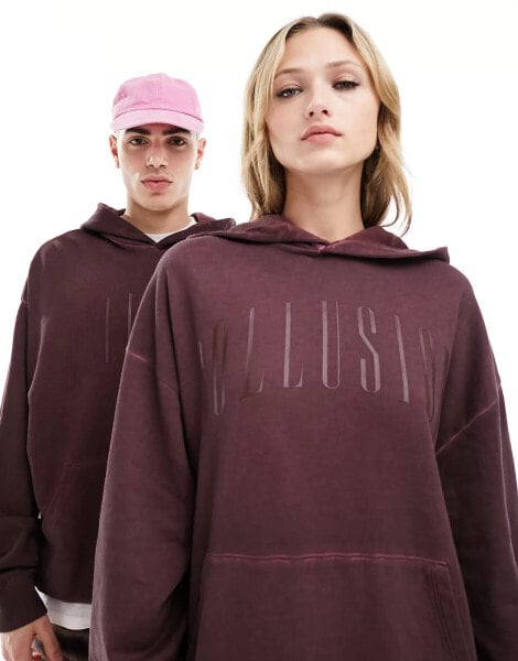 COLLUSION Unisex washed skater hoodie in burgundy