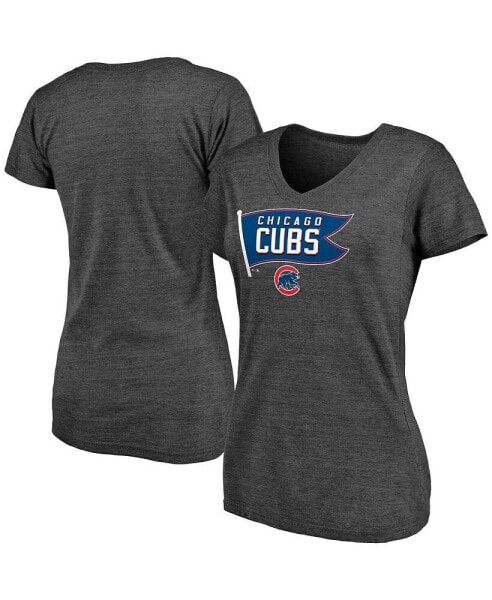 Women's Heathered Charcoal Chicago Cubs Holy Cow Hometown Collection Tri-Blend V-Neck T-shirt