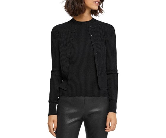 Paule Ka 289229 Women Ribbed Cropped Cardigan size M Black