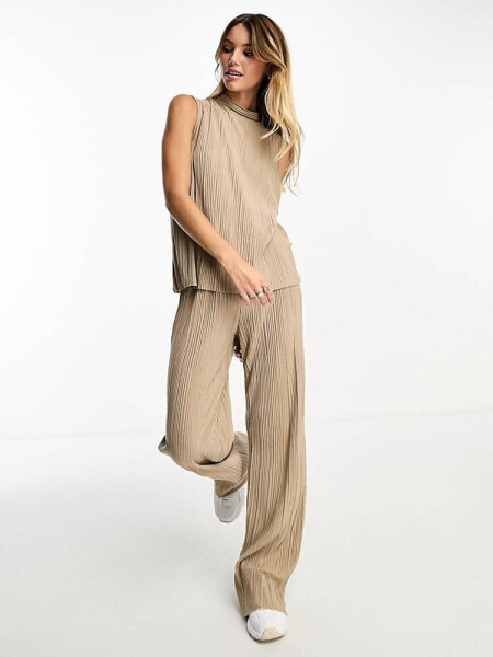 Vero Moda plisse trouser co-ord in stone  