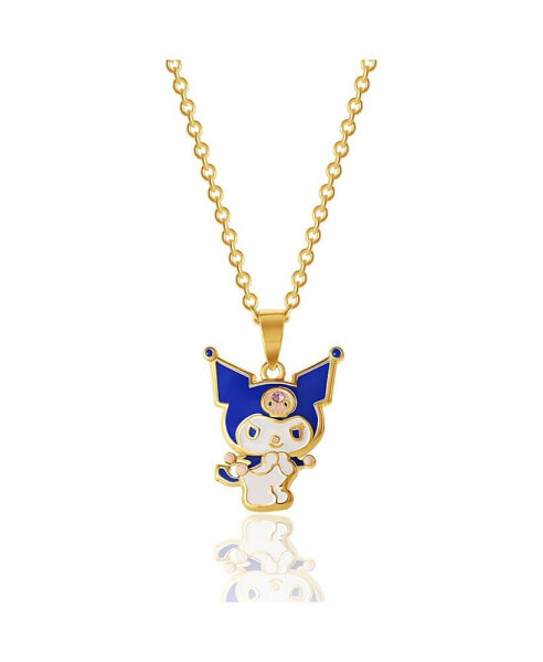 Sanrio Yellow Gold Flash Plated and Light Rose Crystal Kuromi Pendant - 18'' Chain, Officially Licensed Authentic