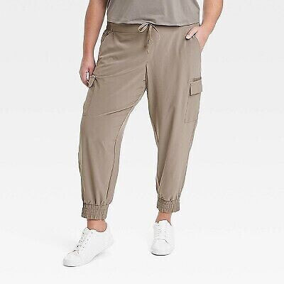 Women's Flex Woven Mid-Rise Cargo Joggers - All In Motion Taupe 1X