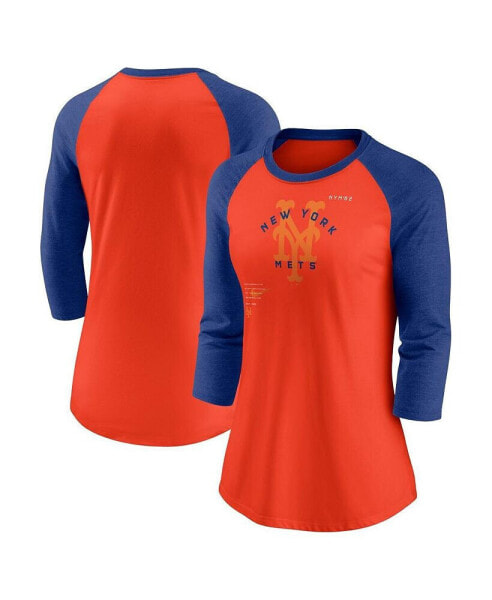 Women's Orange, Royal New York Mets Next Up Tri-Blend Raglan 3/4-Sleeve T-shirt