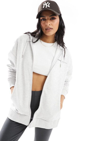 ASOS Weekend Collective co-ord oversized zip through hoodie with logo in ice marl