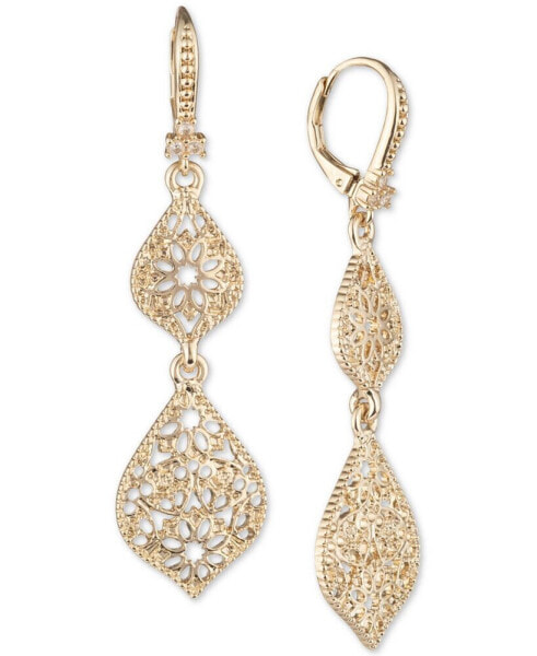 Gold-Tone Filigree Double Drop Earrings