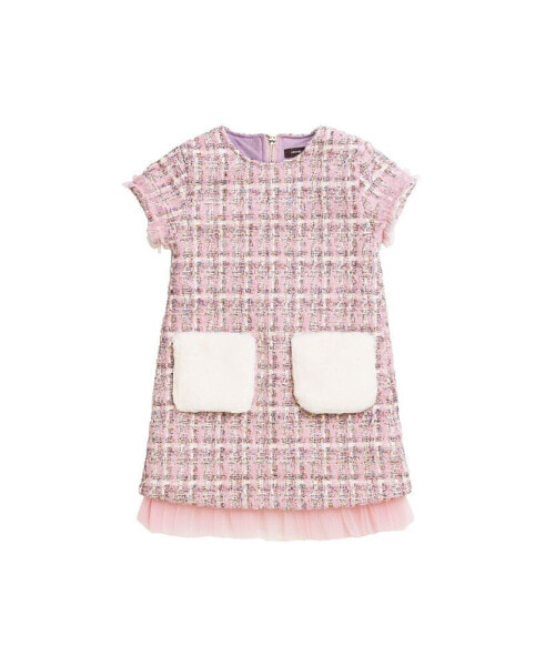 Платье для малышей IMOGA Collection Tanner FW23 Лиловое новаторское жаккардовое и платье с карманом из искусственного меха