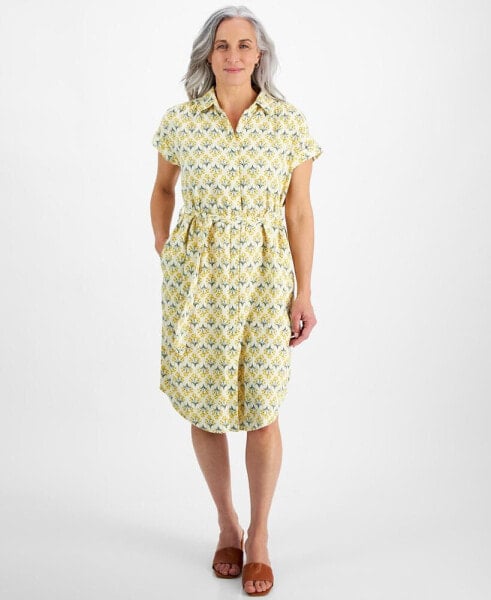Petite Flower Bunch Camp Shirt Dress, Created for Macy's