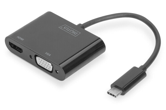 DIGITUS USB Type-C™ - HDMI + VGA Adapter - 0.11 m - USB Type-C - HDMI + VGA (D-Sub) - Male - Female - Straight