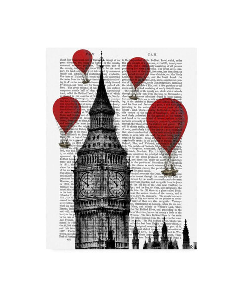 Fab Funky Big Ben and Red Hot Air Balloons Canvas Art - 15.5" x 21"