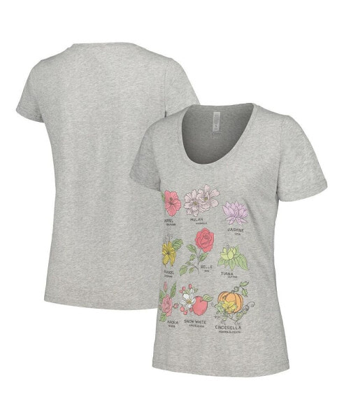 Women's Heather Gray Disney Princess Flowers Scoop Neck T-shirt