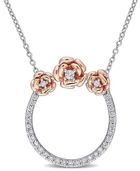 Lab Grown White Sapphire (3/5 ct. t.w.) Rose Floral Open Circle Necklace in Two-Tone Sterling Silver