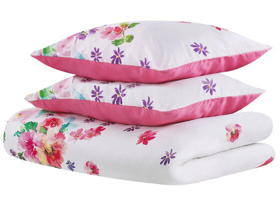 Комплект постельного белья Beliani Bettwäsche LARYNHILL 3-шт. благодаря благородному цветочному орнаменту в белом и розовом цветах.
