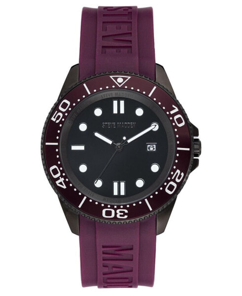 Men's Purple Silicone Strap Embossed with Steve Madden Logo Watch, 44X50mm