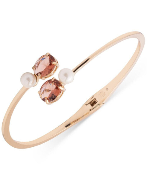 Gold-Tone Stone & Imitation Pearl Bypass Bangle Bracelet