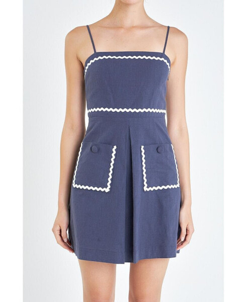 Women's Linen Mini Dress w/ Ric Rac Trim