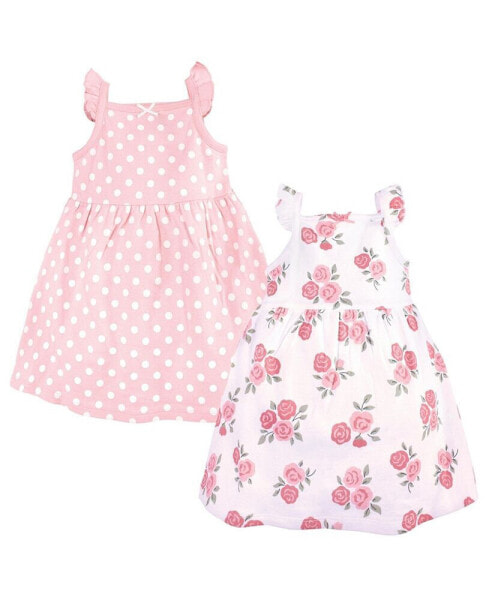 Baby Girls Sleeveless Cotton Dresses 2pk, Soft Pink Roses