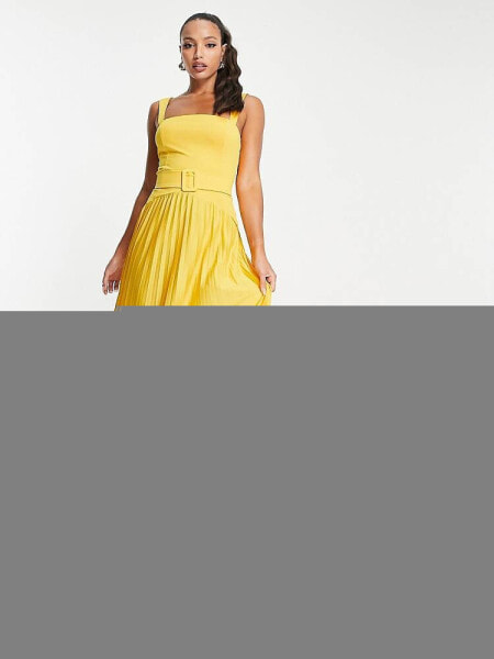 ASOS DESIGN Tall square neck dropped waist belted pleat maxi dress in marigold