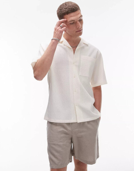 Topman short sleeve relaxed seersucker shirt in ecru