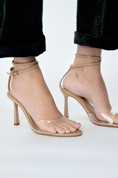 VINYL HIGH-HEEL SANDALS WITH ANKLE STRAP