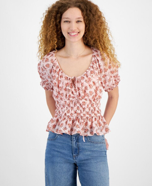 Women's Scoop-Neck Smocked Woven Top, Created for Macy's