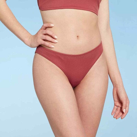 Women's Ribbed Cheeky Bikini Bottom - Shade & Shore™ Mahogany Size M (8-10)