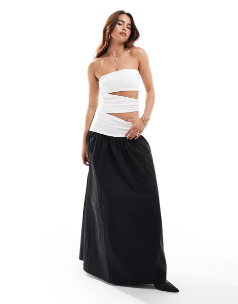 4th & Reckless bandeau cut out dropped waist maxi dress in monochrome