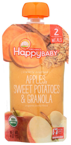 Детское пюре Happy Baby от 2 до 6 месяцев, яблоки, сладкий картофель и мюсли