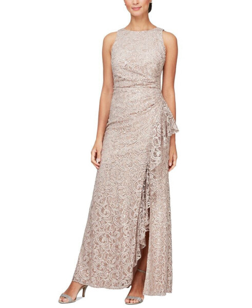 Sequin Lace Cascading Ruffle Gown