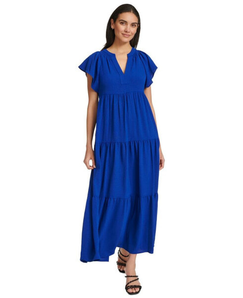 Women's Short-Sleeve Tiered Maxi Dress