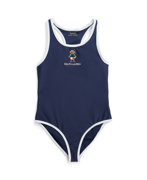 Toddler and Little Girls Polo Bear Round Neck One-Piece Swimsuit