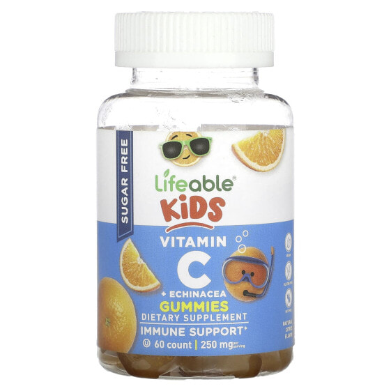 Kids Vitamin C + Echinacea Gummies, Sugar Free, Natural Citrus, 250 mg, 60 Gummies (125 mg per Gummy)