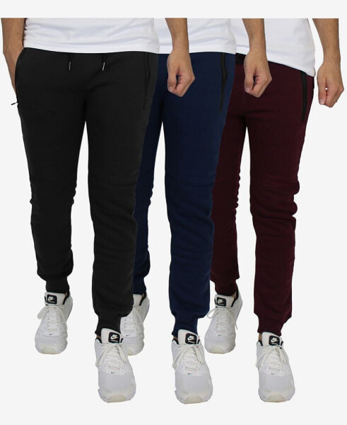 Men's Slim Fit Fleece Jogger Sweatpants with Heat Seal Zipper Pockets, Pack of 3