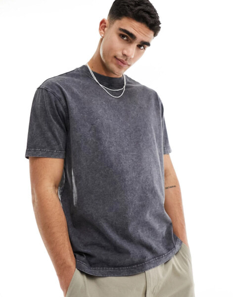 Another Influence heavyweight oversized stonewash t-shirt in dark grey