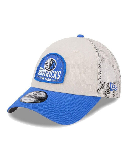 Men's Khaki/Blue Dallas Mavericks Throwback Patch Trucker 9FORTY Adjustable Hat