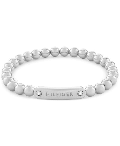 Beaded Stainless Steel Logo Stretch Bracelet