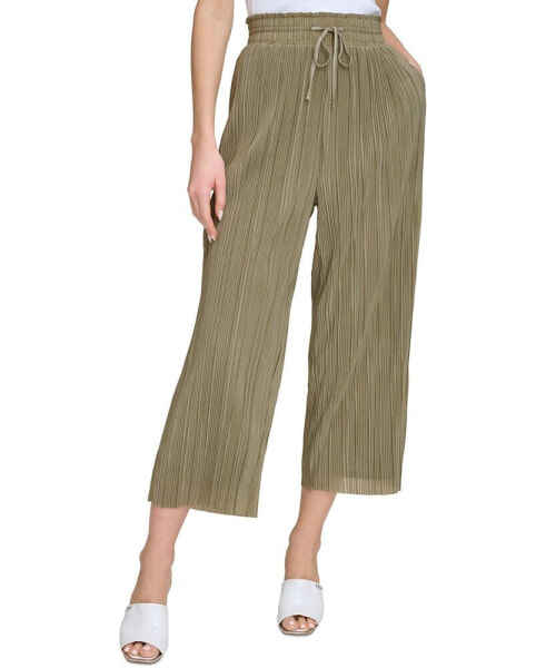 Women's High-Rise Cropped Wide-Leg Plissé Pants