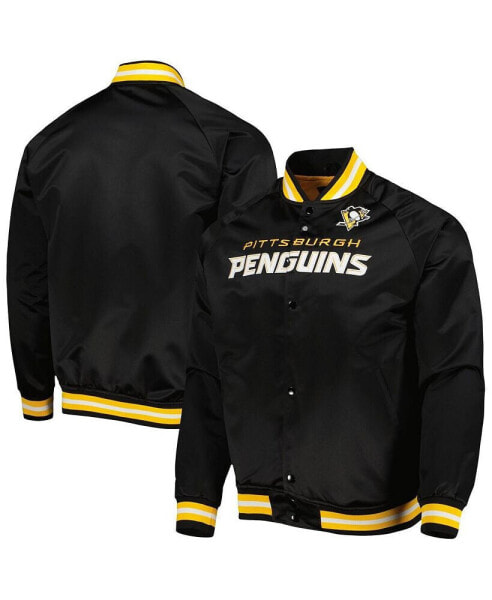 Men's Black Pittsburgh Penguins Satin Full-Snap Varsity Jacket