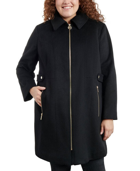 Women's Plus Size Club-Collar Zip-Front Coat