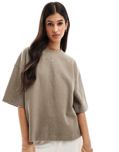 ASOS DESIGN supersoft boxy t-shirt in taupe marl