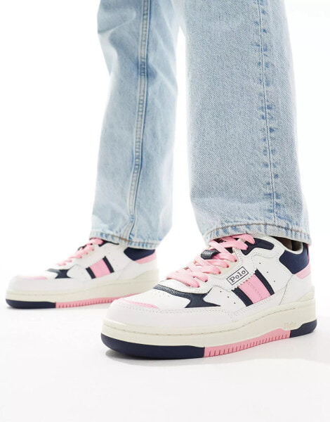 Polo Ralph Lauren Masters Sport trainer in white blue pink mix with logo