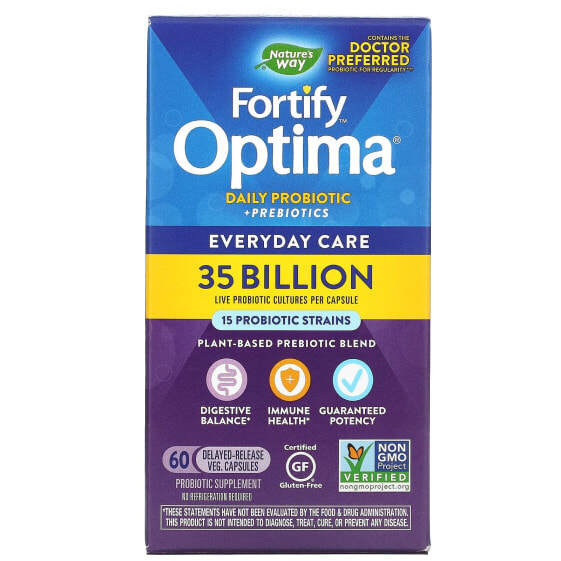 Пробиотик NATURE'S WAY Fortify Optima, ежедневный + Пребиотики, 35 миллиардов, 60 капсул задержанного высвобождения.
