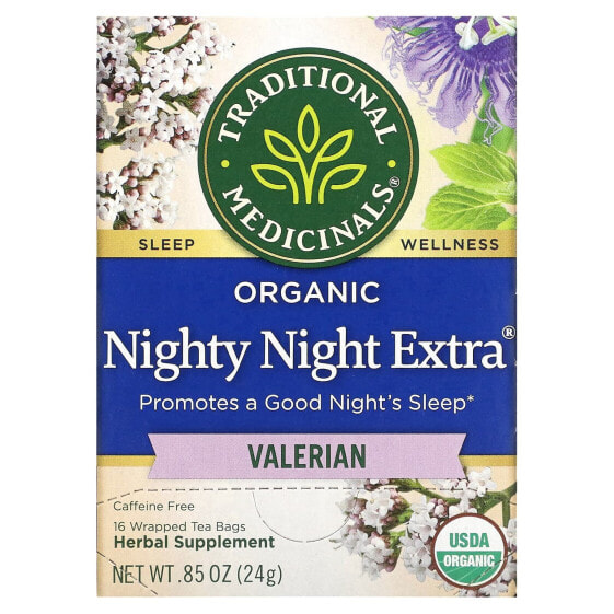 Травяной сбор для ночного отдыха Organic Nighty Night, 16 пакетиков по 24 г, Traditional Medicinals