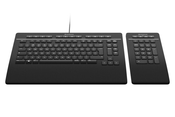 3Dconnexion Keyboard Pro with Numpad - Full-size (100%) - USB + RF Wireless + Bluetooth - Scissor key switch - QWERTZ - Black