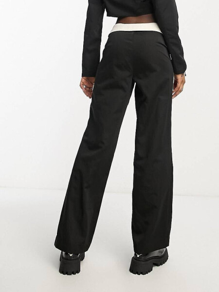 COLLUSION straight leg trousers with fold over detail in black co-ord 