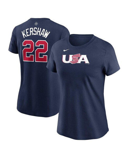 Women's Clayton Kershaw Navy USA Baseball 2023 World Baseball Classic Name and Number T-shirt