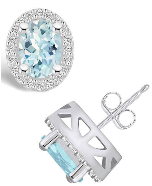 Aquamarine (2-1/3 ct. t.w.) and Diamond (3/8 ct. t.w.) Halo Stud Earrings in 14K White Gold
