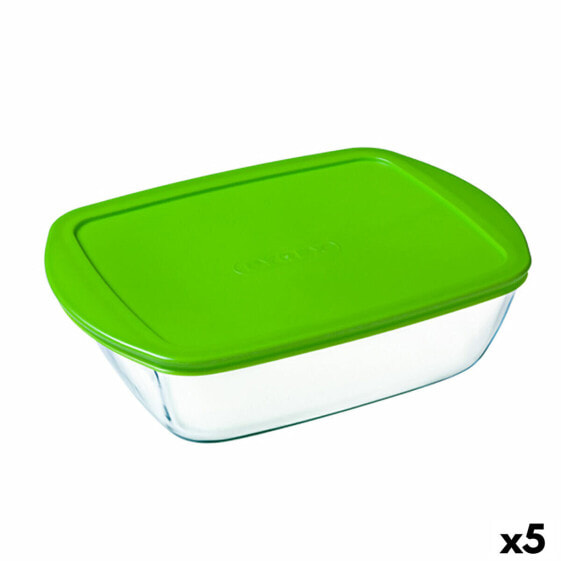 Прямоугольная коробочка для завтрака с крышкой Pyrex Cook&store Px Зеленый 2,5 L 28 x 20 x 8 cm Cтекло Силикон (5 штук)