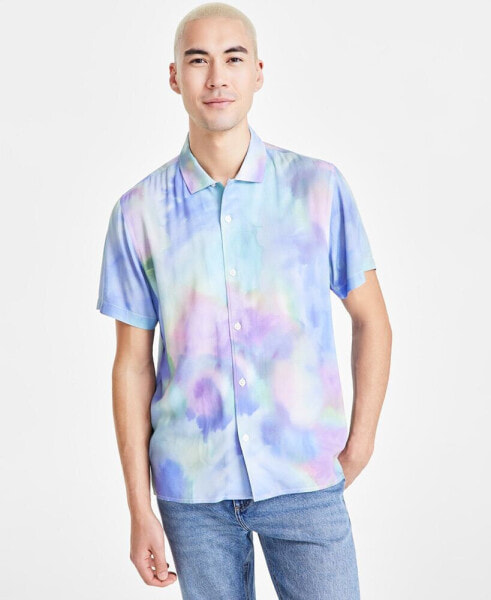 Рубашка мужская Sun + Stone Bernard с коротким рукавом, с принтом, с запахом, созданная для Macy's