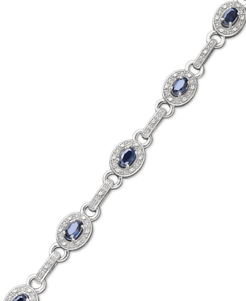 Sterling Silver Bracelet, Sapphire (2-5/8 ct. t.w.) and Diamond (1/4 ct. t.w.) Oval Link Bracelet